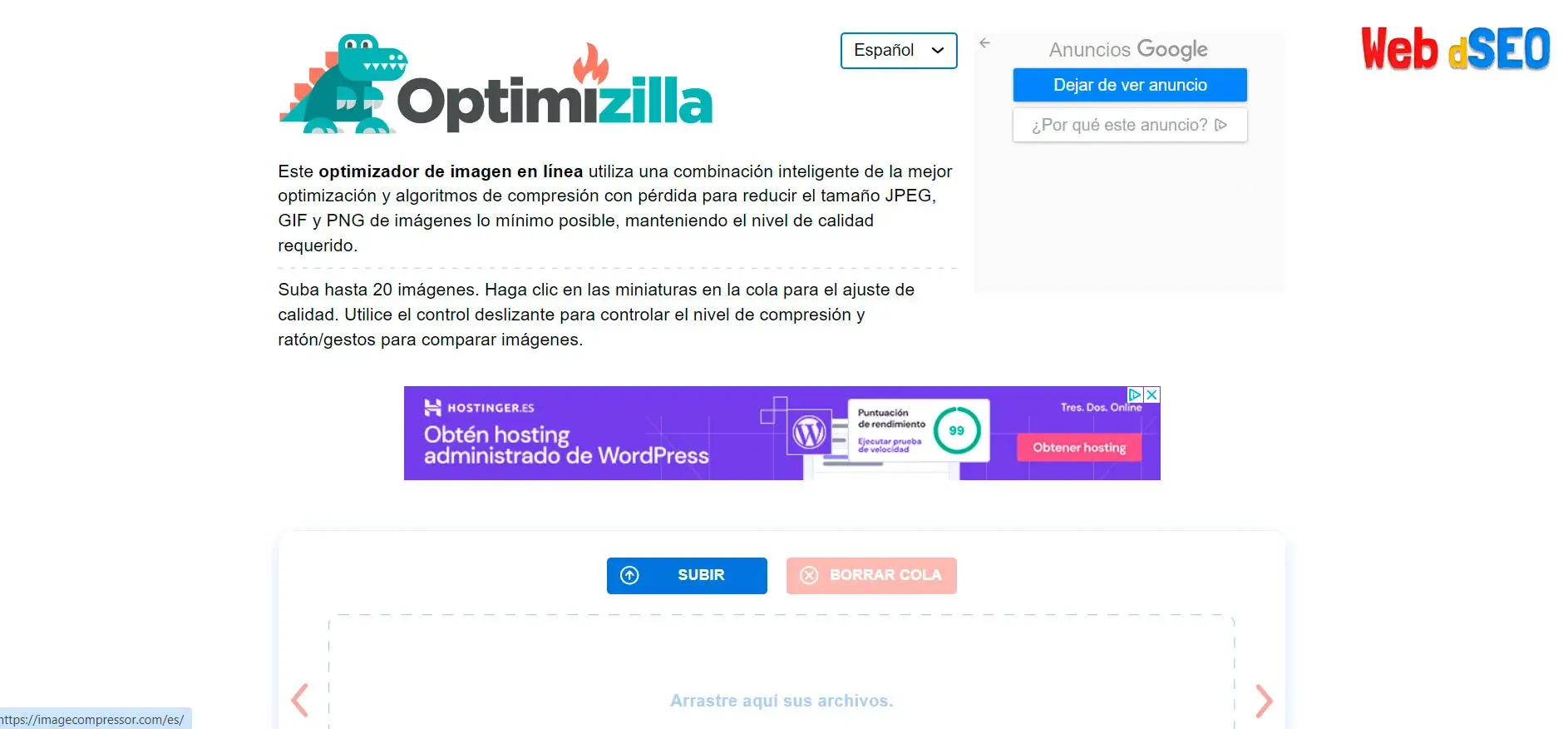 Reducción de tamaño de imagen web en Optimizilla